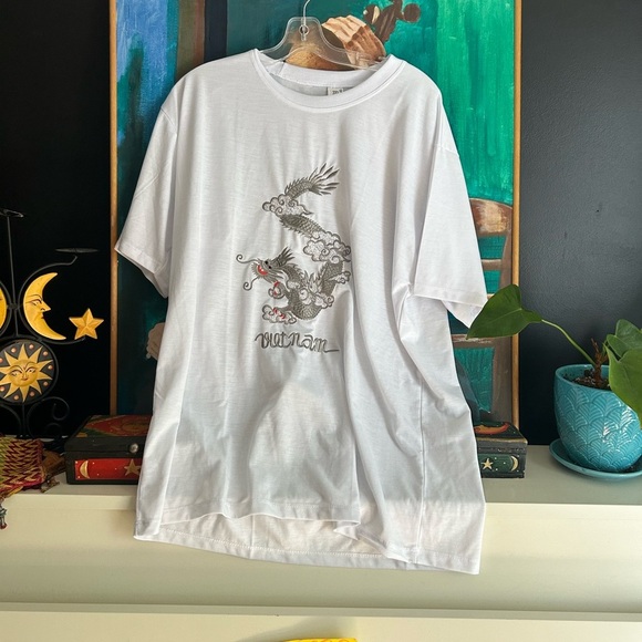 White Dragon Vietnam Graphic Tee 3XL Cotton Embroidered - Picture 2 of 11